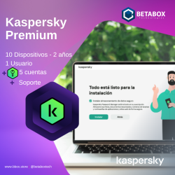Kaspersky Premium + Customer Support - 10 Dispositivos - 5 cuentas KPM - 2 años
